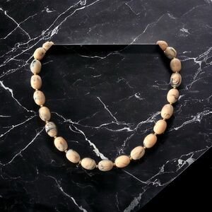 Signed Joan Rivers Gold Tone Spacers Cream Blush Marble Glass Bead Necklace 20”